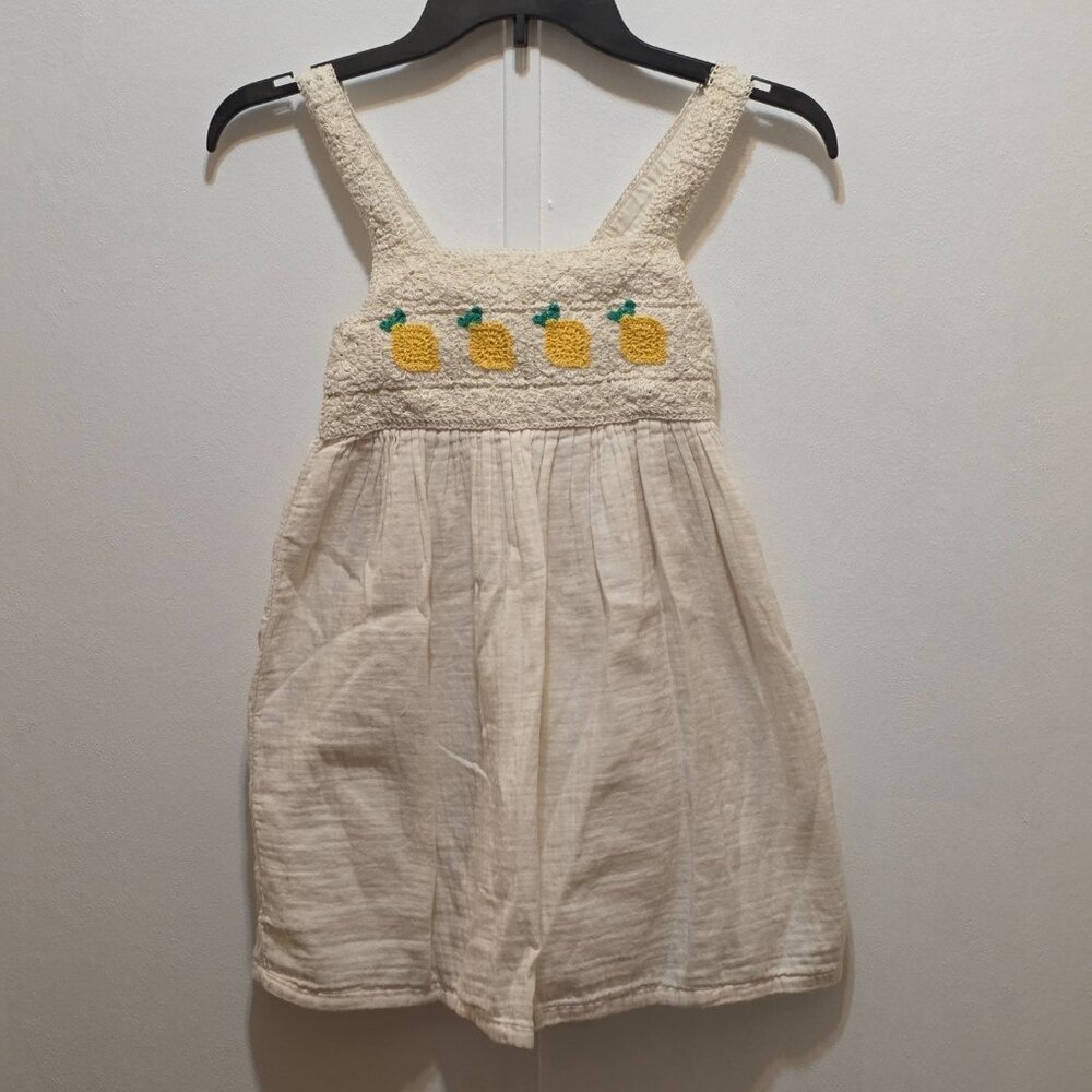 Hanna Andersson Off-White Crochet Lemon Tank Dress Lined 120cm 6-7